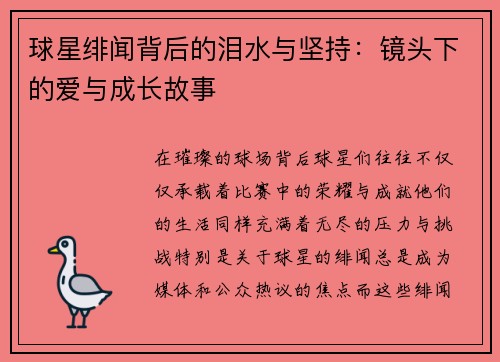 球星绯闻背后的泪水与坚持：镜头下的爱与成长故事